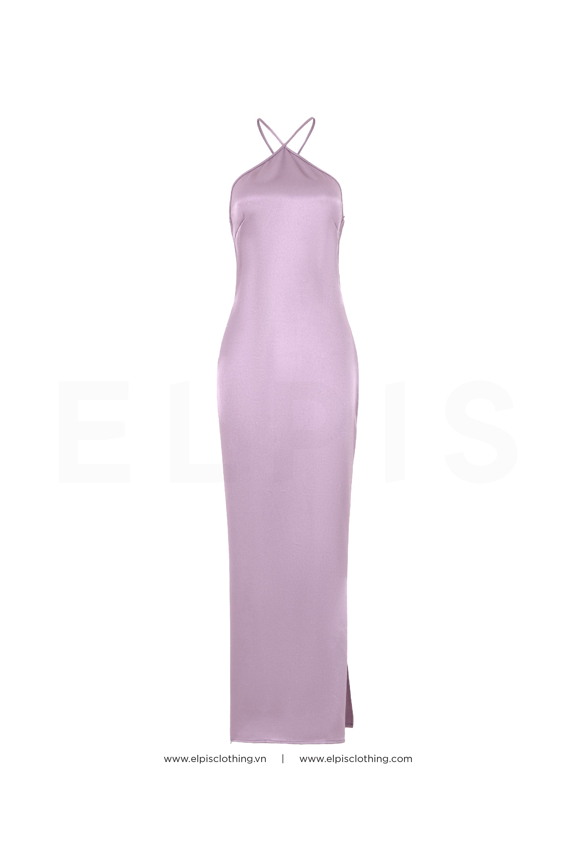 silk body dress featuring halter neck open back | EL23D79