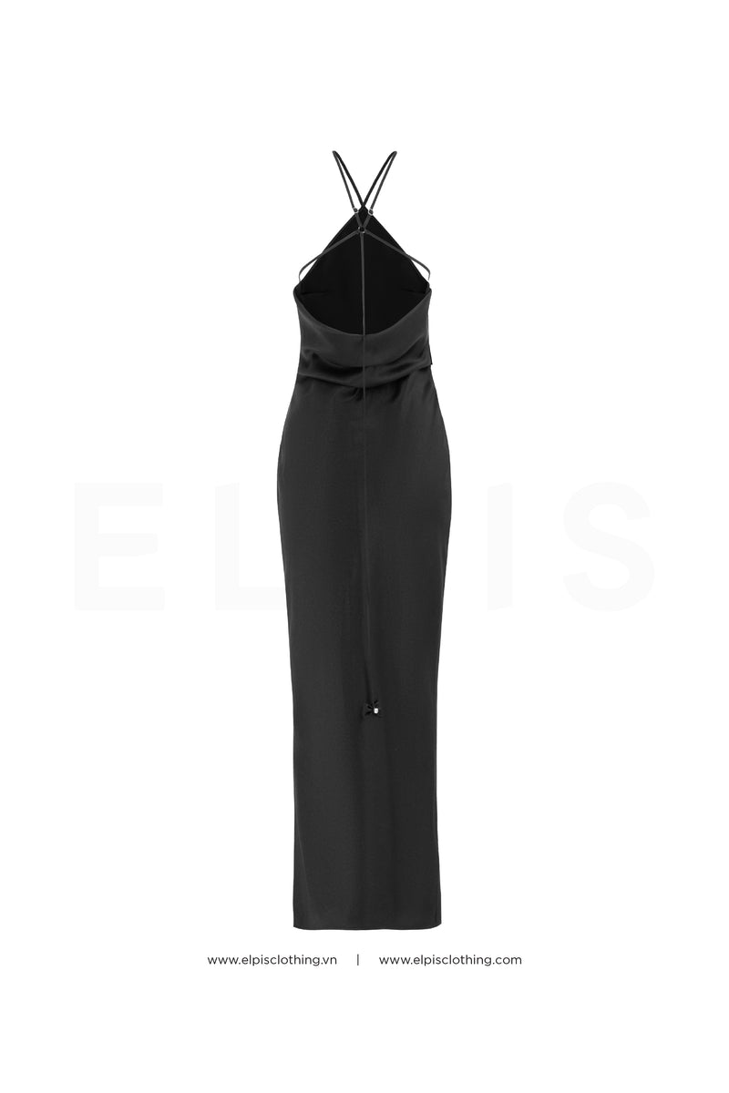 silk body dress featuring halter neck open back | EL23D79