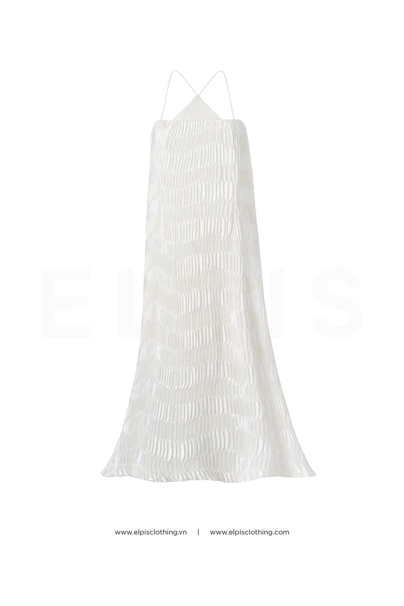 Maxi A-line dress featuring halter pleat detailing neckline | SS23D90