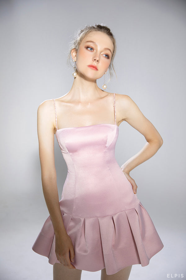 Mini Dress featuring spaghetti strap, square neck, fitted silhouette | PF20D09