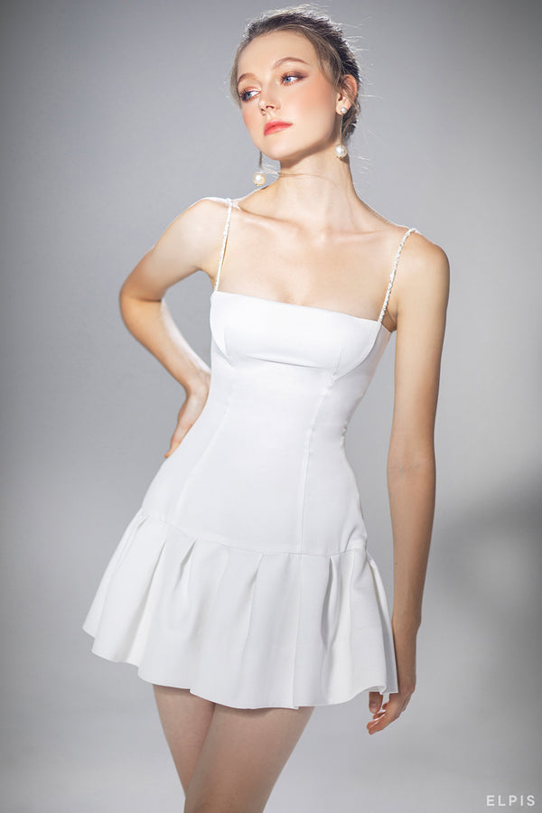 Mini Dress featuring spaghetti strap, square neck, fitted silhouette | PF20D09
