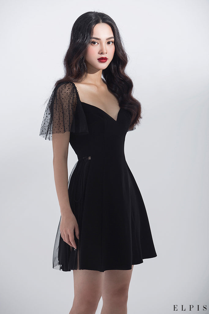 V neckline, fairy sleeves, cut-out on the sides mini dress | HD18D01